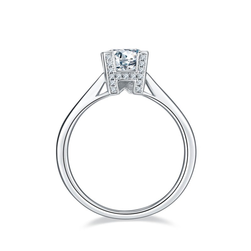 直臂V镶HWLetter字母S925银镀白金MoissaniteWomen's Ring1ctD级